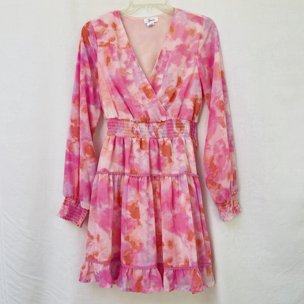 Japna Babydoll Tiered Dress Women Medium Smocked Watercolor‎ Coquette Whimsical